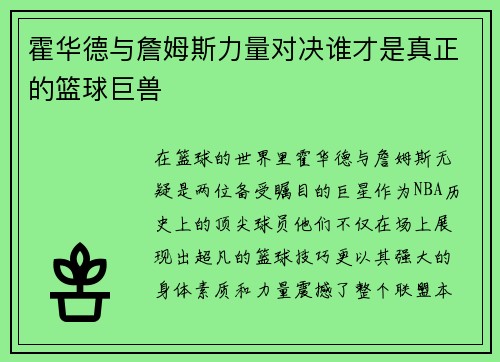 霍华德与詹姆斯力量对决谁才是真正的篮球巨兽