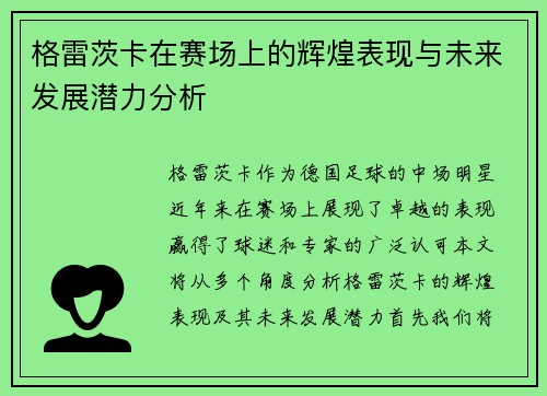 格雷茨卡在赛场上的辉煌表现与未来发展潜力分析