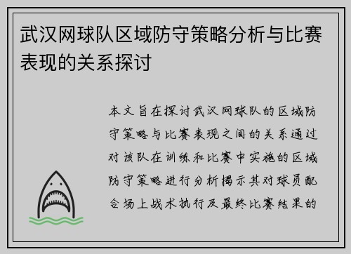 武汉网球队区域防守策略分析与比赛表现的关系探讨